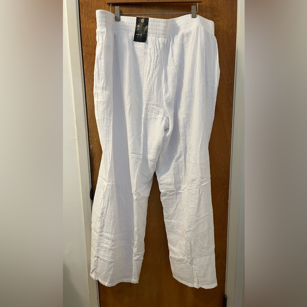 NWT white wide-leg elastic waist JM Collection pants 2X - Picture 2 of 6